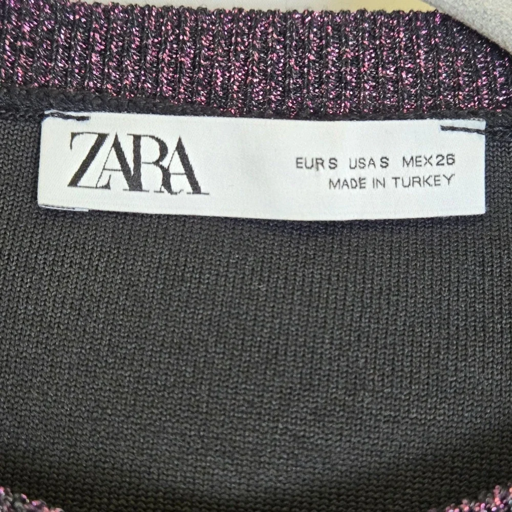 Zara‎ Metallic Shimmer Glitter Cropped Cardigan Velvet Buttons, Purple, Small - Picture 4 of 8